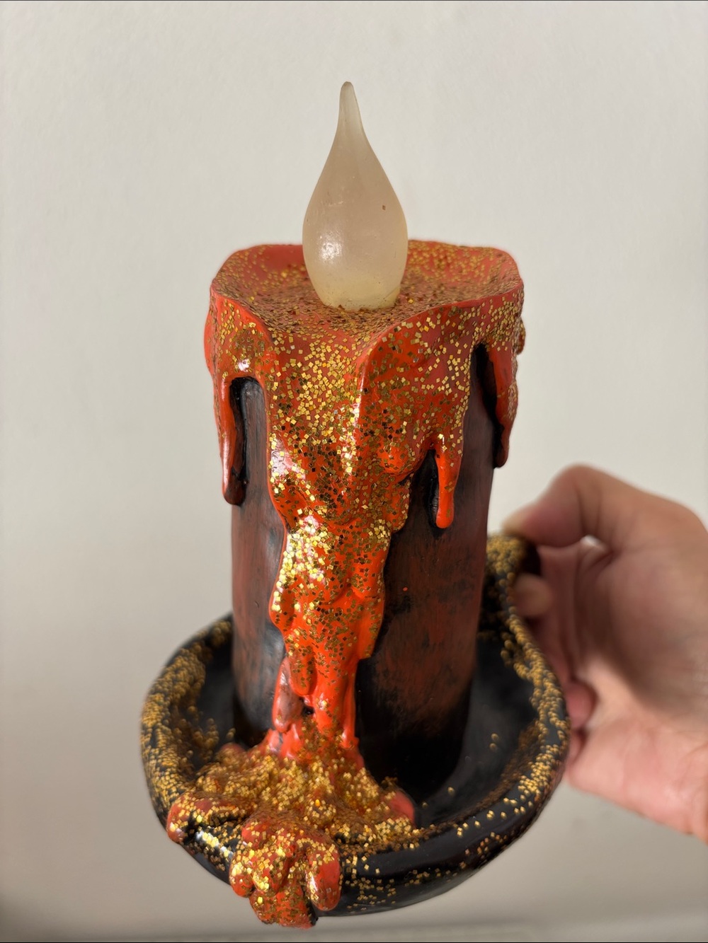 Halloween Decor Black and Orange Glitter Drip Candle Holder - Picture 4 of 6